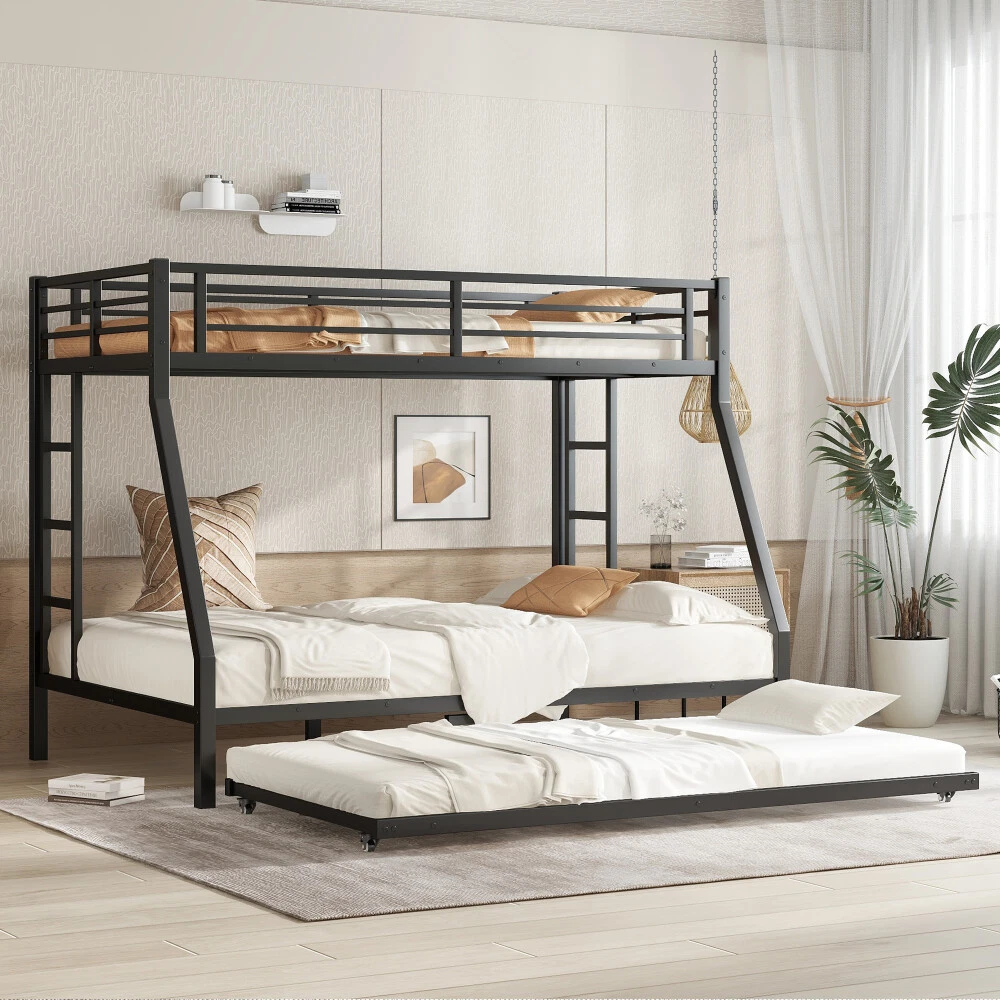 Full over Full Low Bunk Bed Metal Frame Ladder Kid